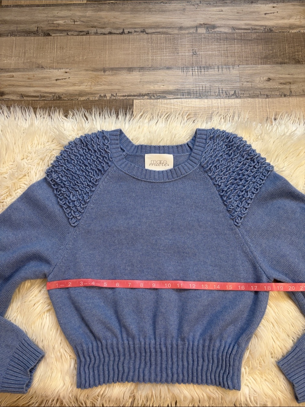 Anthropologie Mare Mare Cinched crew neck sweater with loop knit detail blue M - Picture 8 of 13